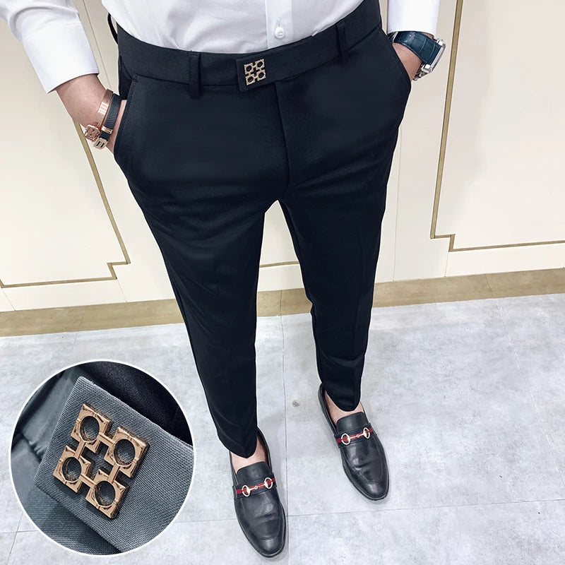 Spring 2022 Men Pants Korean Slim Fit Men Casual Ankle Length Pants Streetwear Men High Quality Black Gray Dress Suit Pant Man