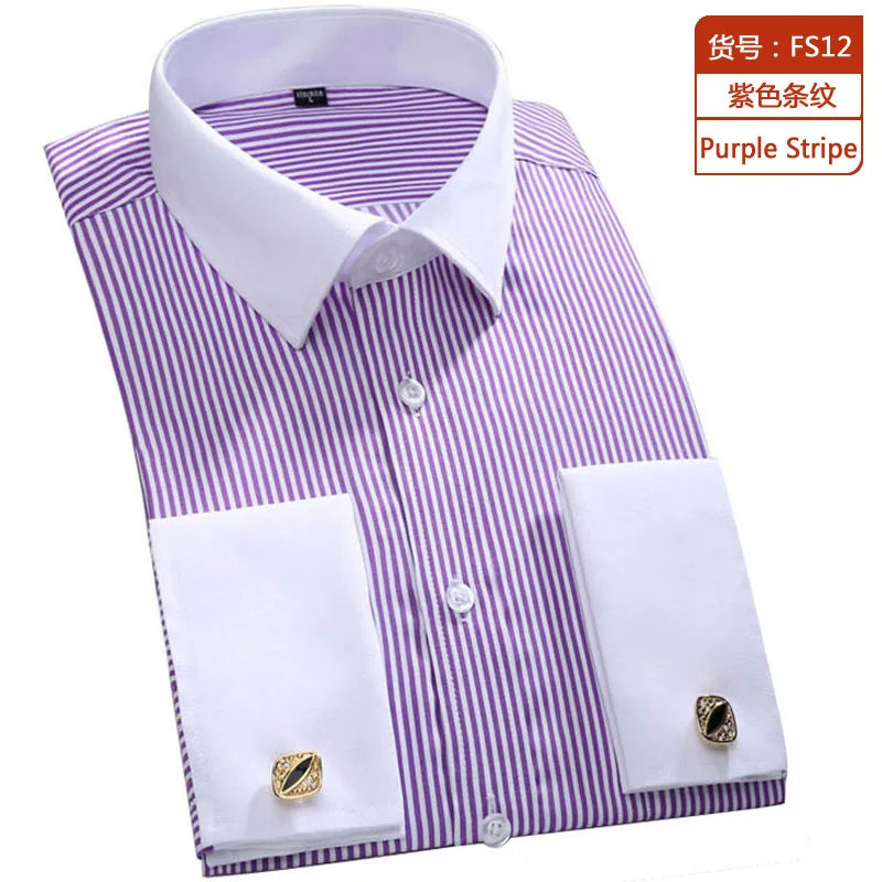 M~6XL Men's French Cuff Dress Shirt 2023 New White Long Sleeve Formal Business Buttons Male Shirts Regular Fit Cufflinks Shirt