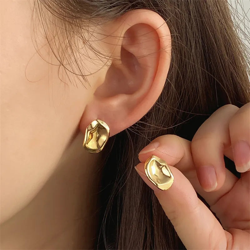 Vintage Gold Color Plated Chunky Dome Drop Earrings for Women Glossy Stainless Steel Thick Teardrop Earring Jewelry Wholesale