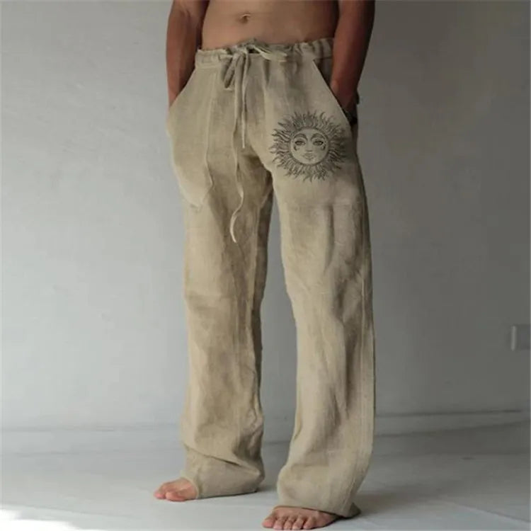 Casual Men's Cotton Linen Pants Fashion Solid Pocket Drawstring Baggy Trousers Comfort Loose Wide Leg Pant Streetwear Sweatpants