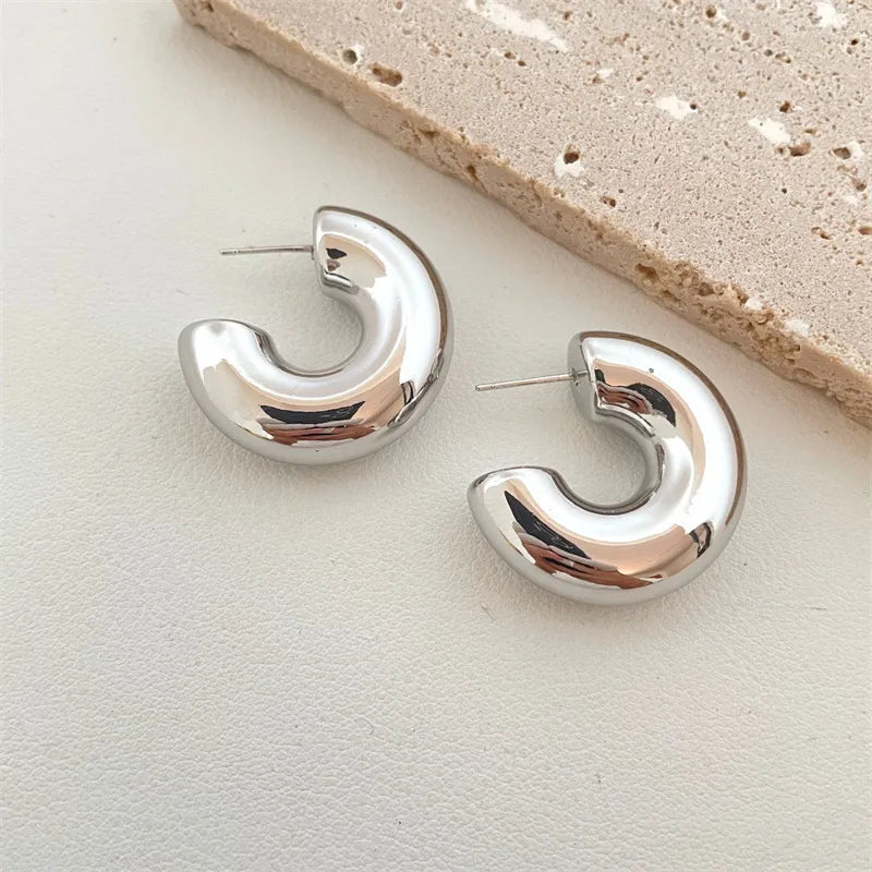 Vintage Gold Color Plated Chunky Dome Drop Earrings for Women Glossy Stainless Steel Thick Teardrop Earring Jewelry Wholesale