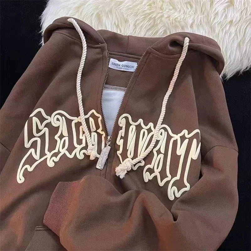 Y2k Men Spider Print Hoodies Women Hip Hop Zipper Long Sleeve Jacket Coats Autumn Winter Harajuku Casual Loose Hooded Sweatshirt