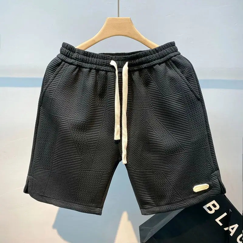 Summer Running Shorts Men Casual Jogging Sport Short Pants Wave Pattern Solid Color Drawstring Loose Dry Gym Sports Shorts