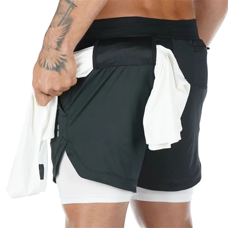 2023 Camo Running Shorts Men 2 In 1 Double-deck Quick Dry GYM Sport Shorts Fitness Jogging Workout Shorts Men Sports Short Pants