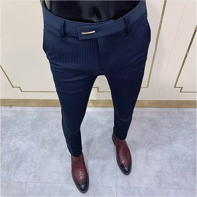 Spring 2022 Men Pants Korean Slim Fit Men Casual Ankle Length Pants Streetwear Men High Quality Black Gray Dress Suit Pant Man