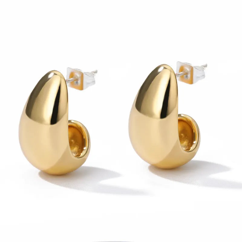 Vintage Gold Color Plated Chunky Dome Drop Earrings for Women Glossy Stainless Steel Thick Teardrop Earring Jewelry Wholesale