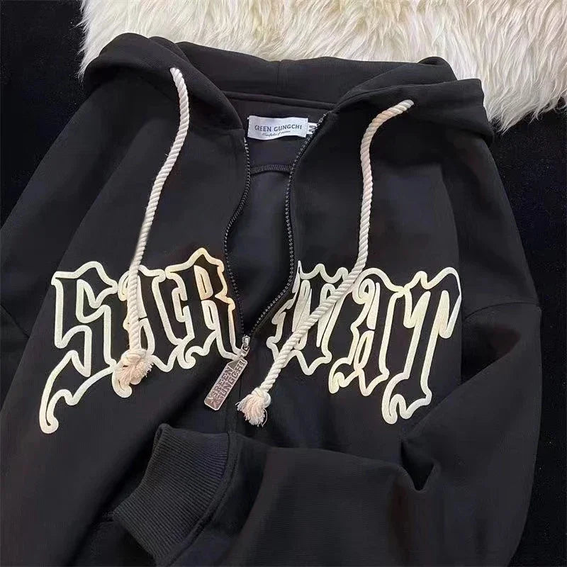 Y2k Men Spider Print Hoodies Women Hip Hop Zipper Long Sleeve Jacket Coats Autumn Winter Harajuku Casual Loose Hooded Sweatshirt